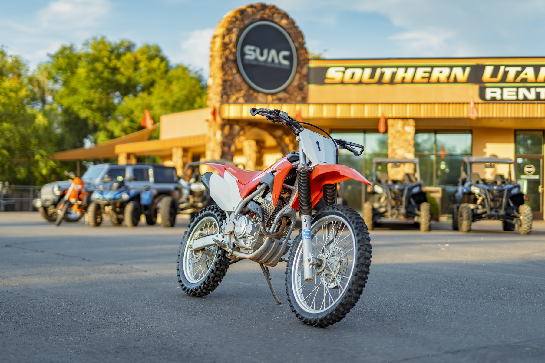 Honda CRF 250 dirt bike available for rent at Southern Utah Adventure Center in Hurricane, Utah, perfect for exploring off-road trails near Zion National Park and Sand Hollow.